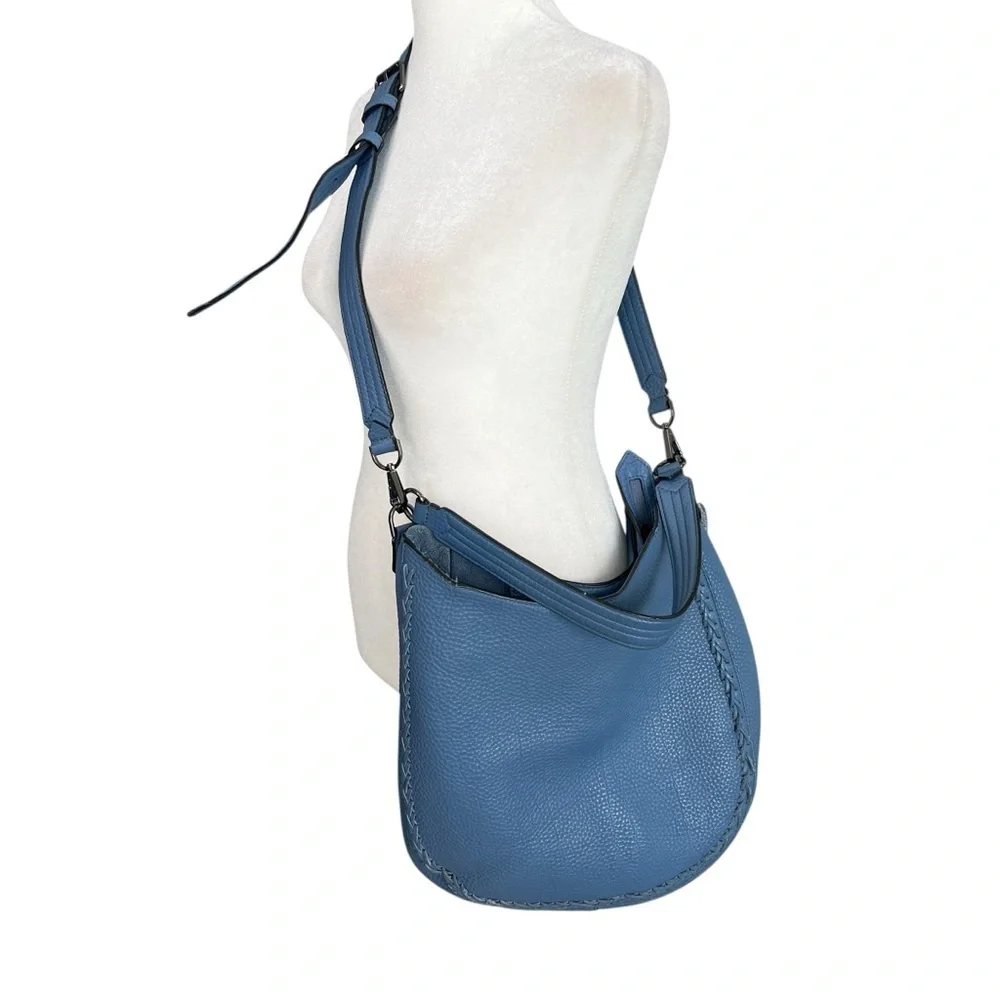 REBECCA MINKOFF Pebbled Leather Hobo Bag Blue Braided Shoulder Purse